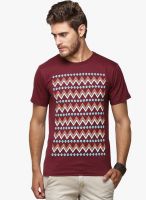 Yepme Maroon Printed Round Neck T-Shirt