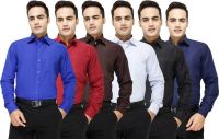 Yuva Men's Solid Formal Blue, Maroon, Brown, Light Blue, Black, Dark Blue Shirt(Pack of 6)