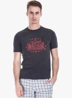 Zobello Grey Printed Round Neck T-Shirt