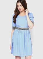 Abiti Bella Blue Colored Solid Skater Dress