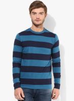 Allen Solly Navy Blue Striped Round Neck T-Shirt