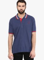 American Crew Navy Blue Solid Polo T-Shirts
