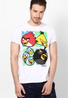 Angry Birds White Printed Round Neck T-Shirts