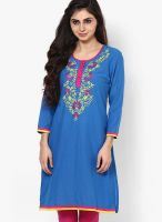 Aum Blue Embroidered Kurtis