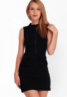 Belle Fille Black Colored Solid Bodycon Dress