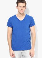 Blue Saint Blue Solid V Neck T-Shirts