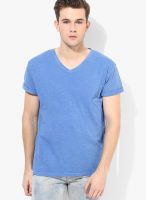 Blue Saint Blue Striped V Neck T-Shirts
