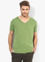 Blue Saint Green Solid V Neck T-Shirts