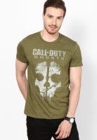 Call Of Duty Olive Printed Round Neck T-Shirts