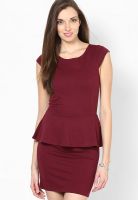 Chemistry Red Colored Solid Peplum Dress