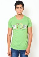 Cherokee Green Printed Round Neck T-Shirts