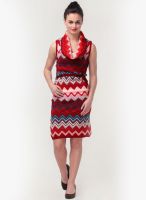 Elle Cowl Neck Geometric Print Dress With Tie Up At Waist