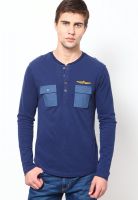 FREECULTR Blue Solid Henley T-Shirts