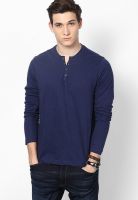 FREECULTR Navy Blue Solid Henley T-Shirt