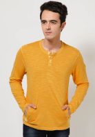 FREECULTR Yellow Solid Henley T-Shirts