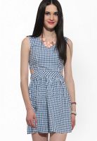 Faballey Blue Colored Printed Skater Dress