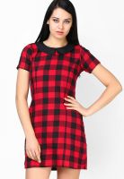 Faballey Red Colored Checked Shift Dress