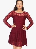Faballey Red Colored Embroidered Skater Dress