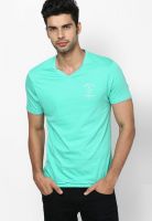 Flying Machine Aqua V Neck T-Shirt