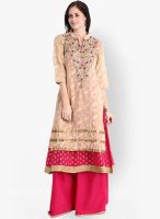 Folklore Beige Embellished Kurtis