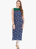 Folklore Navy Blue Printed Kurtas