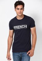French Connection Navy Blue Graphic Round Neck T-Shirts
