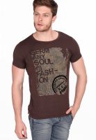 Fritzberg Brown Printed Round Neck T-Shirts