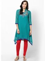 Global Desi Aqua Blue Solid Kurta