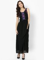 Global Desi Black Colored Embroidered Maxi Dress