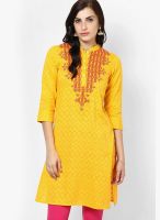 Global Desi Mustard Yellow Solid Kurta