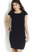 Globus Cap Sleeve Solid Black Dress
