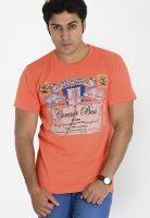 Globus Peach Printed Round Neck T-Shirts