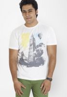 Globus White Printed Round Neck T-Shirts