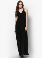 Harpa Black Colored Solid Maxi Dress