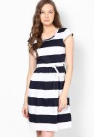 Harpa Navy Blue Colored Printed Skater Dress