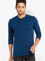 Highlander Blue Solid Henley TShirts