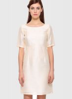 ITI Off White Colored Solid Shift Dress