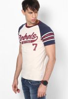 Jack & Jones Beige Printed Round Neck T-Shirt