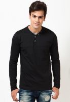 Jack & Jones Black Solid Round Neck T-Shirts