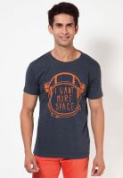 Jack & Jones Blue Printed Round Neck T-Shirts