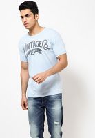 Jack & Jones Blue Solid Round Neck T-Shirts