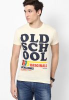 Jack & Jones Cream Printed Round Neck T-Shirts