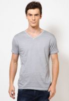 Jack & Jones Grey Solid V Neck T-Shirts