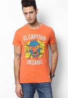 Jack & Jones Orange Printed Round Neck T-Shirts