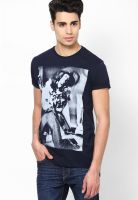 Jimi Hendrix Navy Blue Printed Round Neck T-Shirts