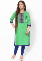 Kurti'S Green Embroidered Kurta