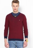 Lawman Pg3 Maroon Solid V Neck T-Shirts