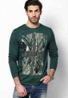 Lee Cooper Green Printed Round Neck T-Shirts