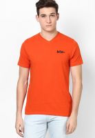 Lee Cooper Orange Printed V Neck T-Shirts