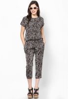 MIAMINX White And Brown Cobra Print Crepe Cropped Length Jumpsuit